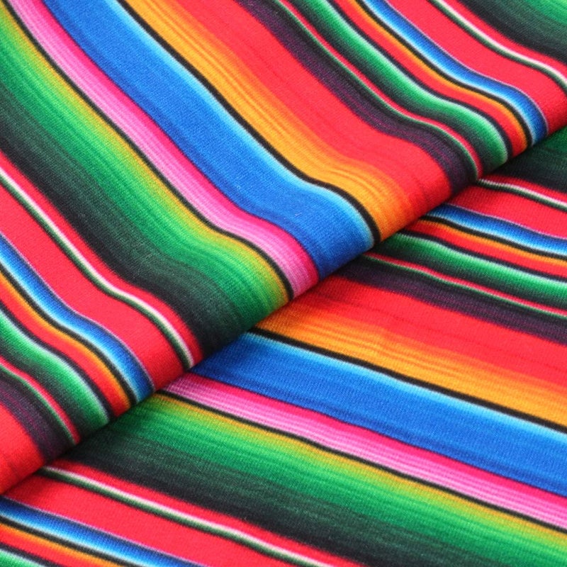 David Angie Colorful Ethnic Stripe Printed Double Brushed Polyester Fabric Soft Smooth 4 Way Stretch Knit Fabric by The Yard for Dress Sewing (Colorful) - Image 1